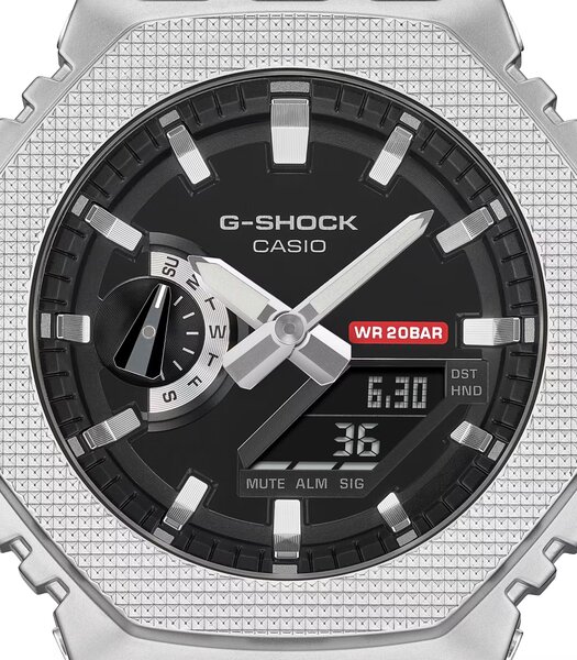 Horloge CASIO G-SHOCK Heren GM-2100M-1AER Digitaal + analoog Behuizing Mineraal Grijs Bracelette Hars Zwart Boucle ardillon Etanchéiteiten 20 BAR