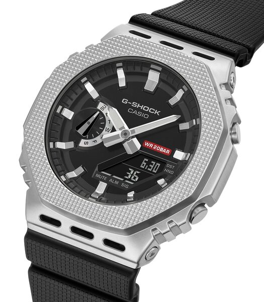 Horloge CASIO G-SHOCK Heren GM-2100M-1AER Digitaal + analoog Behuizing Mineraal Grijs Bracelette Hars Zwart Boucle ardillon Etanchéiteiten 20 BAR