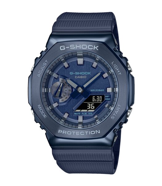 Horloge CASIO G-SHOCK Heren GM-2100N-2AER Digitaal + analoog Behuizing Mineraal Blauw Bracelette Hars Blauw Boucle ardillon Etanchéiteiten 20 BAR