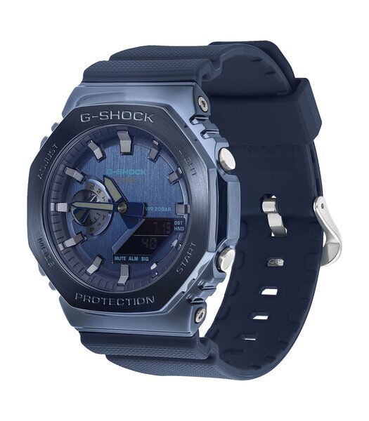 Horloge CASIO G-SHOCK Heren GM-2100N-2AER Digitaal + analoog Behuizing Mineraal Blauw Bracelette Hars Blauw Boucle ardillon Etanchéiteiten 20 BAR