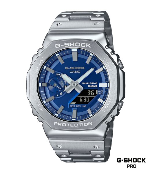 Horloge CASIO G-SHOCK Heren GM-B2100AD-2AER Analoog-digitaal Behuizing MINERAAL Blauw Bracelette Roestvrij staal Zilverkleurig Etanchéiteiten 20BAR