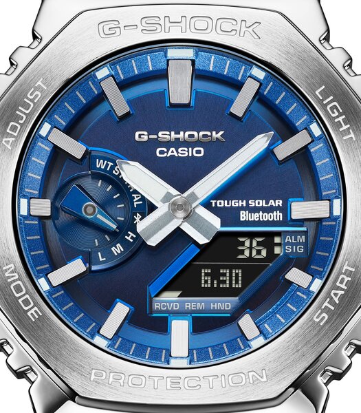 Horloge CASIO G-SHOCK Heren GM-B2100AD-2AER Analoog-digitaal Behuizing MINERAAL Blauw Bracelette Roestvrij staal Zilverkleurig Etanchéiteiten 20BAR
