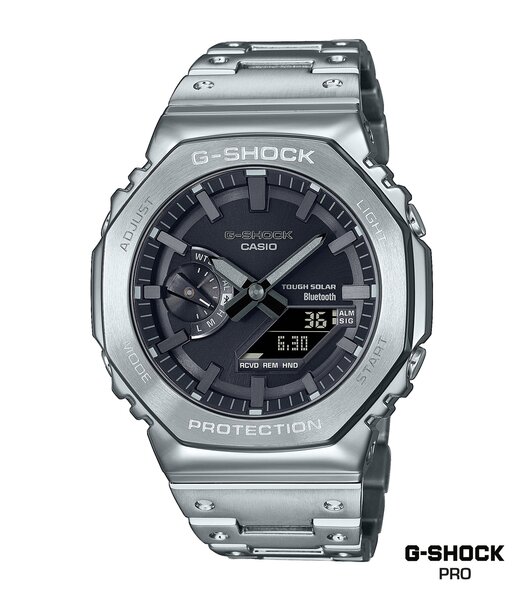 Horloge CASIO G-SHOCK Heren GM-B2100D-1AER Analoog Behuizing MINERAAL Zwart Bracelette Roestvrij staal Zilverkleurig Boucle déployante Etanchéiteiten
