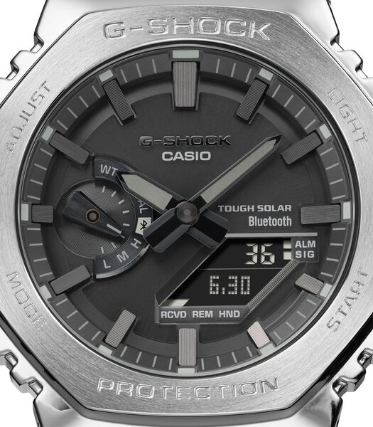 Horloge CASIO G-SHOCK Heren GM-B2100D-1AER Analoog Behuizing MINERAAL Zwart Bracelette Roestvrij staal Zilverkleurig Boucle déployante Etanchéiteiten