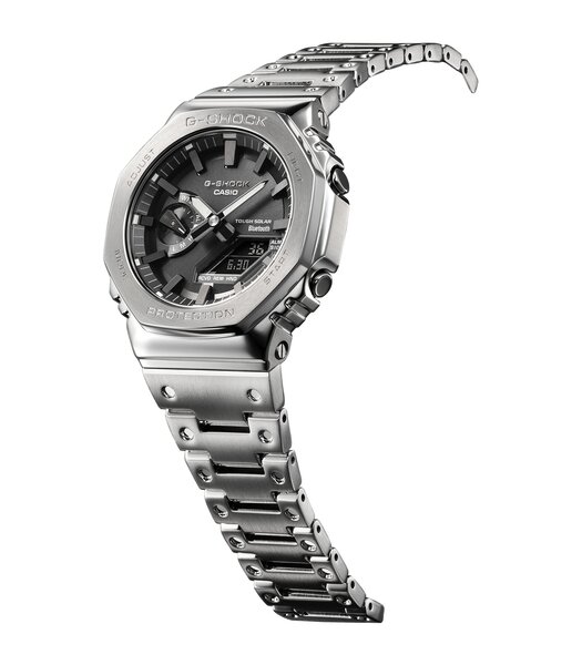 Horloge CASIO G-SHOCK Heren GM-B2100D-1AER Analoog Behuizing MINERAAL Zwart Bracelette Roestvrij staal Zilverkleurig Boucle déployante Etanchéiteiten