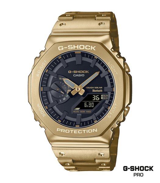 Horloge CASIO G-SHOCK Heren GM-B2100GD-9AER Analoog Behuizing MINERAAL Goud Bracelette Roestvrij staal Goud Boucle déployante Etanchéiteiten 20BAR