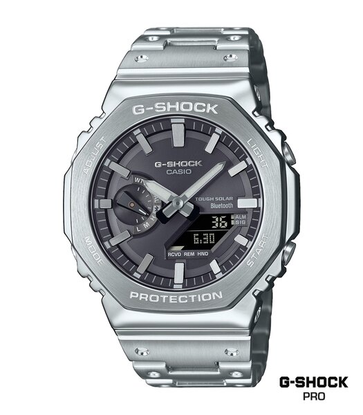 Horloge CASIO G-SHOCK Heren GM-B2100SD-1AER Analoog-digitaal Behuizing MINERAAL Zwart Bracelette Roestvrij staal Zilverkleurig Etanchéiteiten 20BAR