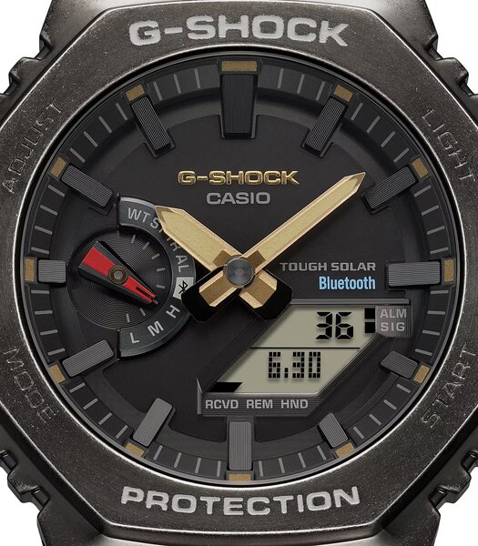 Horloge CASIO G-SHOCK Heren GM-B2100VF-1ADR Analoog-digitaal Behuizing MINERAAL Goud Bracelette Roestvrij staal Zwart Boucle déployante Etanchéiteiten
