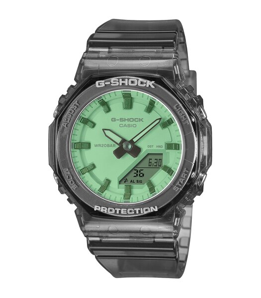 Horloge CASIO G-SHOCK Dames GMA-P2100SR-1AER Digitaal + analoog Behuizing Mineraal Groen Bracelette Hars Transparant Etanchéiteiten 20 ATM