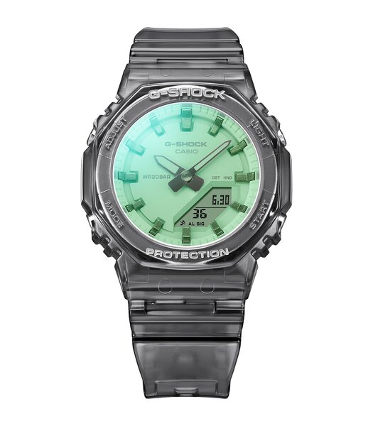 Horloge CASIO G-SHOCK Dames GMA-P2100SR-1AER Digitaal + analoog Behuizing Mineraal Groen Bracelette Hars Transparant Etanchéiteiten 20 ATM