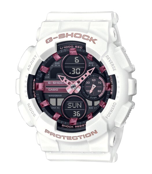 Horloge CASIO G-SHOCK Dames GMA-S140M-7AER Digitaal + analoog Behuizing Mineraal Grijs Bracelette Hars Wit Boucle ardillon Etanchéiteiten 20 BAR