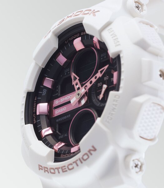 Horloge CASIO G-SHOCK Dames GMA-S140M-7AER Digitaal + analoog Behuizing Mineraal Grijs Bracelette Hars Wit Boucle ardillon Etanchéiteiten 20 BAR