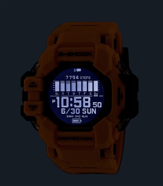 Horloge CASIO G-SHOCK Heren GPR-H1000-9ER Digitaal Behuizing Acryl Bracelette Hars Zwart Boucle ardillon