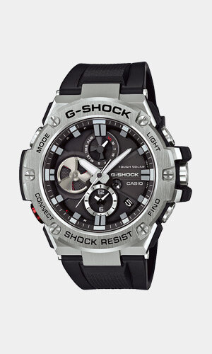 Horloge CASIO G-SHOCK Heren GST-B100-1AER Analoog Behuizing Mineraal Zwart Bracelette Hars Zwart Boucle ardillon Etanchéiteiten 20 BAR