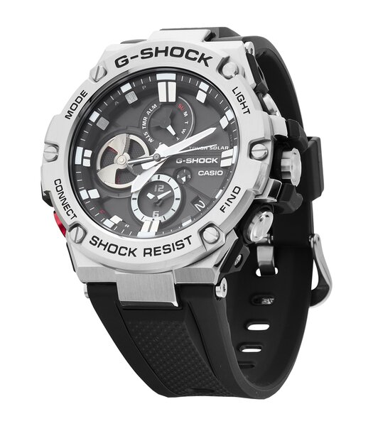 Horloge CASIO G-SHOCK Heren GST-B100-1AER Analoog Behuizing Mineraal Zwart Bracelette Hars Zwart Boucle ardillon Etanchéiteiten 20 BAR