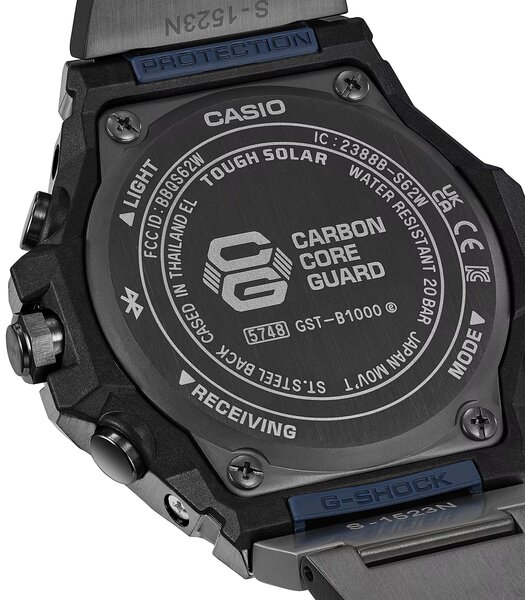 Horloge CASIO G-SHOCK Heren GST-B1000BD-2AER Analoog Behuizing Mineraal Blauw Bracelette Roestvrij staal Zwart Etanchéiteiten 20 ATM