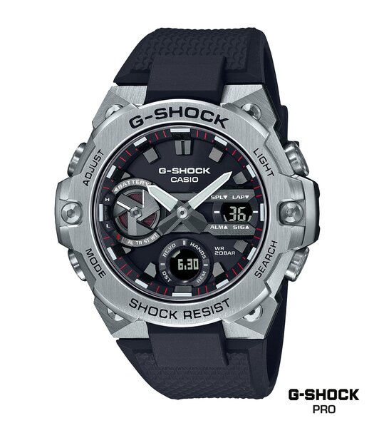 Horloge CASIO G-SHOCK Heren GST-B400-1AER Digitaal + analoog Behuizing Mineraal Zwart Bracelette Hars Zwart Boucle ardillon Etanchéiteiten 20 BAR