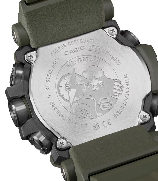 Horloge CASIO G-SHOCK Heren GW-9500-3ER Digitaal Behuizing Mineraal Zwart Bracelette Gerecyclede hars Groen Boucle ardillon Etanchéiteiten 20 BAR