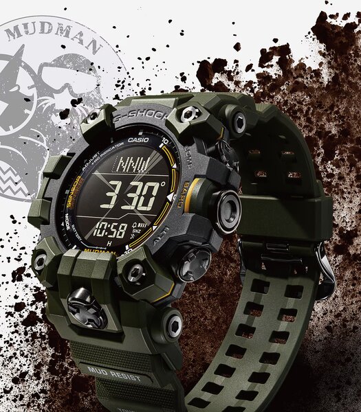 Horloge CASIO G-SHOCK Heren GW-9500-3ER Digitaal Behuizing Mineraal Zwart Bracelette Gerecyclede hars Groen Boucle ardillon Etanchéiteiten 20 BAR