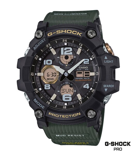 Horloge CASIO G-SHOCK Heren GWG-100-1A3ER Digitaal + analoog Behuizing Mineraal Zwart Bracelette Hars Groen Boucle ardillon Etanchéiteiten 20 BAR