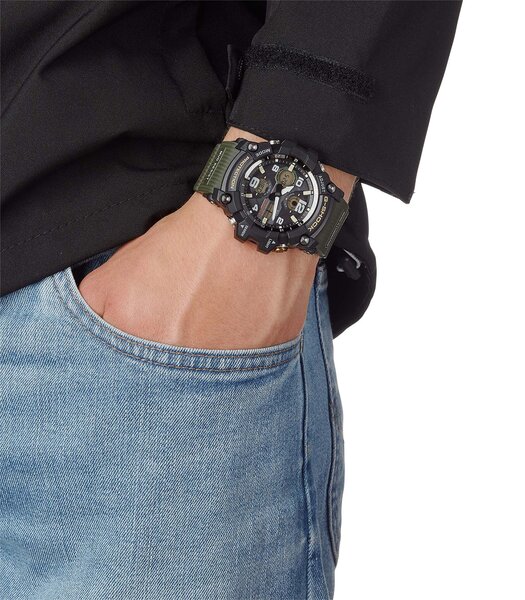 Horloge CASIO G-SHOCK Heren GWG-100-1A3ER Digitaal + analoog Behuizing Mineraal Zwart Bracelette Hars Groen Boucle ardillon Etanchéiteiten 20 BAR