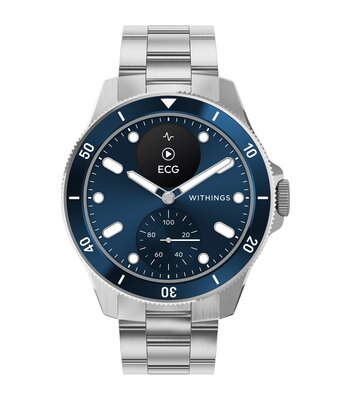 Horloge Withings SCANWATCH NOVA Heren HWA10-07 Analoog-digitaal Behuizing Saffier Blauw Bracelette Roestvrij staal Staal Boucle déployante Etanchéitei