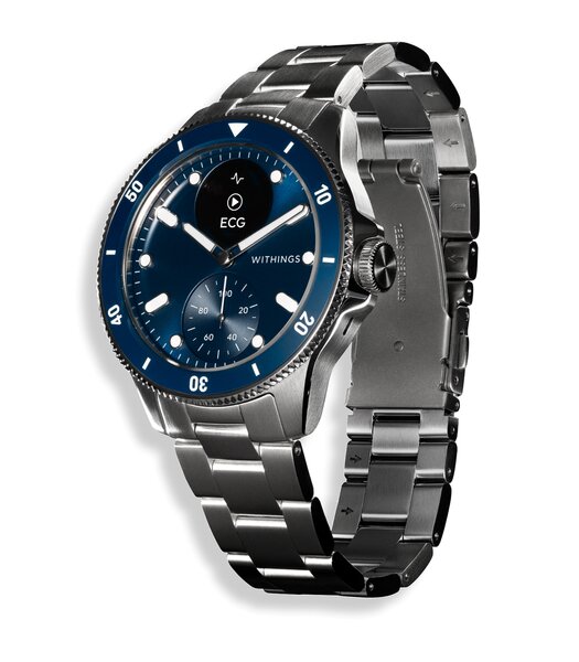 Horloge Withings SCANWATCH NOVA Heren HWA10-07 Analoog-digitaal Behuizing Saffier Blauw Bracelette Roestvrij staal Staal Boucle déployante Etanchéitei