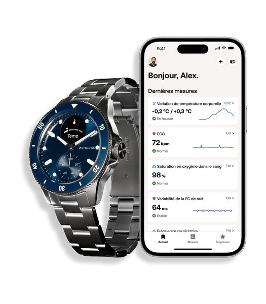 Horloge Withings SCANWATCH NOVA Heren HWA10-07 Analoog-digitaal Behuizing Saffier Blauw Bracelette Roestvrij staal Staal Boucle déployante Etanchéitei