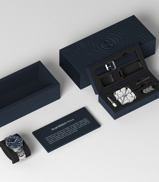 Horloge Withings SCANWATCH NOVA Heren HWA10-07 Analoog-digitaal Behuizing Saffier Blauw Bracelette Roestvrij staal Staal Boucle déployante Etanchéitei