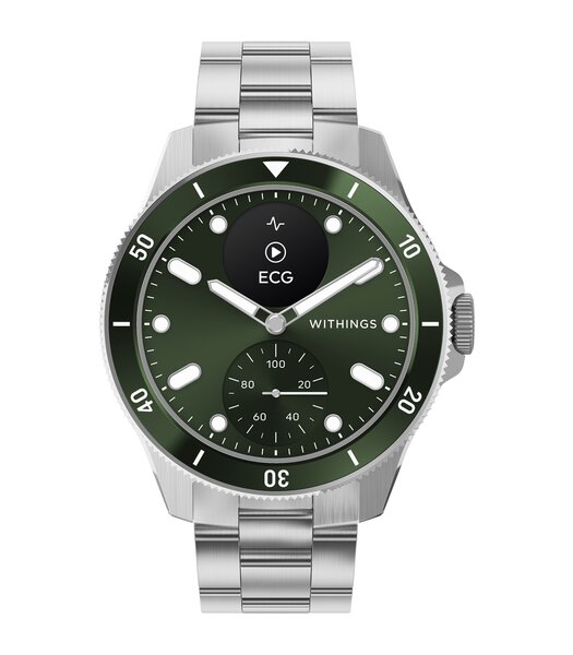Horloge Withings SCANWATCH NOVA Heren HWA10-08 Analoog-digitaal Behuizing Saffier Groen Bracelette Roestvrij staal Staal Etanchéiteiten 10BAR