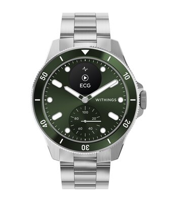 Horloge Withings SCANWATCH NOVA Heren HWA10-08 Analoog-digitaal Behuizing Saffier Groen Bracelette Roestvrij staal Staal Etanchéiteiten 10BAR