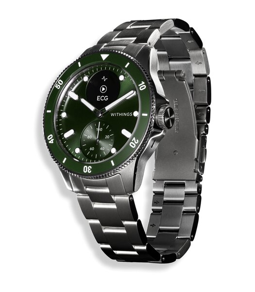 Horloge Withings SCANWATCH NOVA Heren HWA10-08 Analoog-digitaal Behuizing Saffier Groen Bracelette Roestvrij staal Staal Etanchéiteiten 10BAR