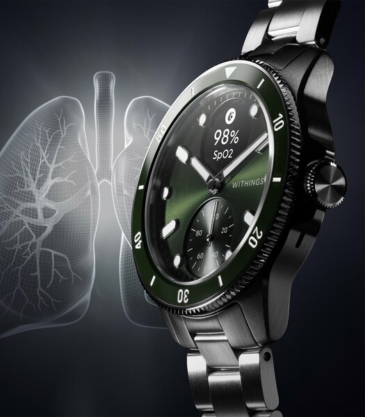 Horloge Withings SCANWATCH NOVA Heren HWA10-08 Analoog-digitaal Behuizing Saffier Groen Bracelette Roestvrij staal Staal Etanchéiteiten 10BAR