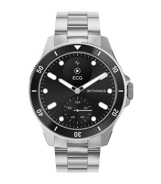 Horloge Withings SCANWATCH NOVA Heren HWA10-09 Analoog-digitaal Behuizing Saffier Zwart Bracelette Roestvrij staal Staal Etanchéiteiten 10BAR