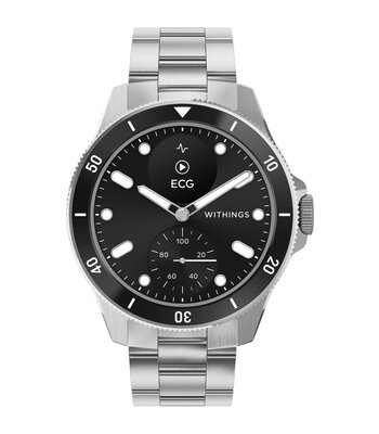 Horloge Withings SCANWATCH NOVA Heren HWA10-09 Analoog-digitaal Behuizing Saffier Zwart Bracelette Roestvrij staal Staal Etanchéiteiten 10BAR