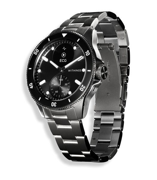 Horloge Withings SCANWATCH NOVA Heren HWA10-09 Analoog-digitaal Behuizing Saffier Zwart Bracelette Roestvrij staal Staal Etanchéiteiten 10BAR