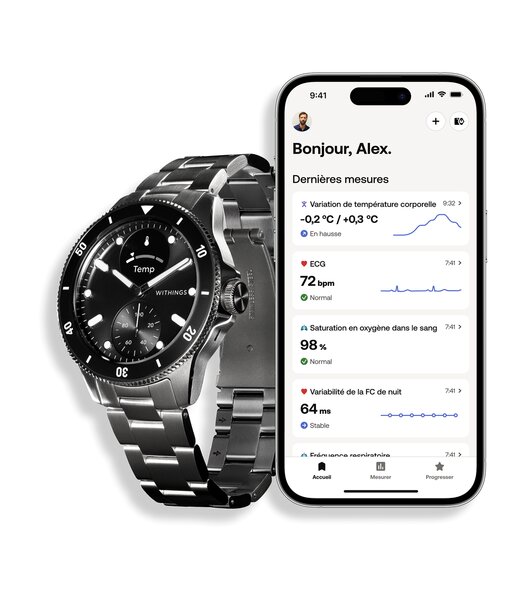 Horloge Withings SCANWATCH NOVA Heren HWA10-09 Analoog-digitaal Behuizing Saffier Zwart Bracelette Roestvrij staal Staal Etanchéiteiten 10BAR