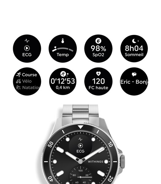Horloge Withings SCANWATCH NOVA Heren HWA10-09 Analoog-digitaal Behuizing Saffier Zwart Bracelette Roestvrij staal Staal Etanchéiteiten 10BAR