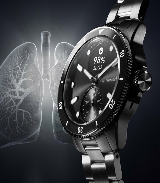 Horloge Withings SCANWATCH NOVA Heren HWA10-09 Analoog-digitaal Behuizing Saffier Zwart Bracelette Roestvrij staal Staal Etanchéiteiten 10BAR