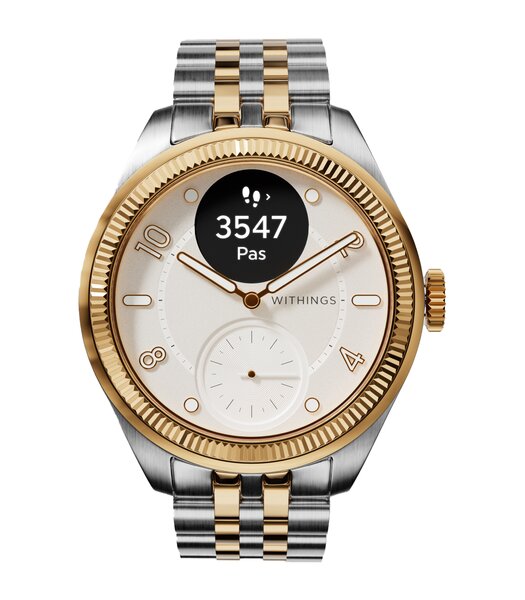 Montre Withings SCANWATCH NOVA BRILLIANT GOLD HWA10-11 Analogue-Digital Cadran Saphir Blanc Bracelet Acier inoxydable Acier / or jaune Etanchéité 5BAR