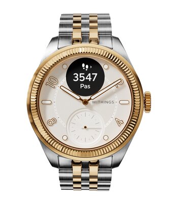 Horloge Withings SCANWATCH NOVA BRILLIANT GOLD HWA10-11 Analoog-digitaal Behuizing Saffier Wit Bracelette Roestvrij staal Staal / geelgoudkleurig Etan