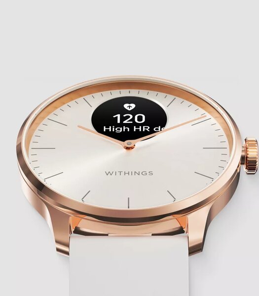 Montre Withings SCANWATCH LIGHT Femme HWA11-01 Analogue-Digital Cadran Saphir Blanc Bracelet Silicone Beige Etanchéité 5BAR