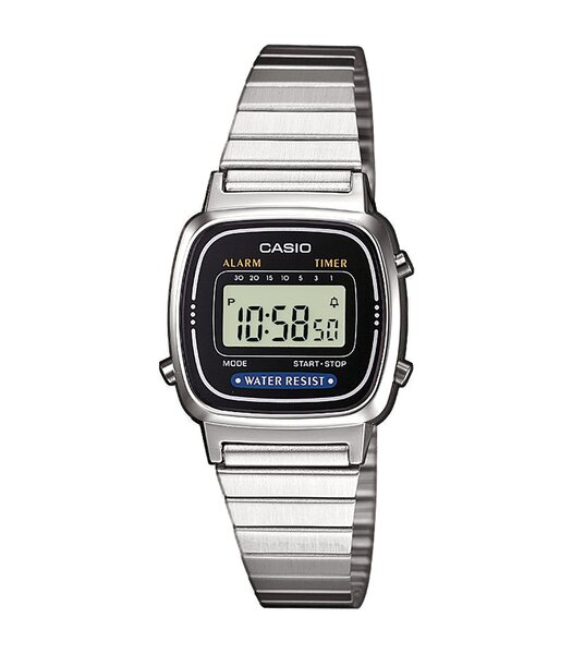 Montre CASIO CASIO COLLECTION RETRO Unisexe LA670WEA-1EF Digital Cadran Acrylique Noir Bracelet Acier inoxydable Acier Clip / clasp
