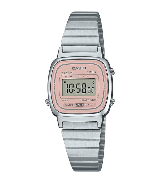 Horloge CASIO CASIO COLLECTION RETRO Unisex LA670WEA-4A2EF Digitaal Behuizing Acryl Roze Bracelette Roestvrij staal Zilverkleurig Boucle déployante Et