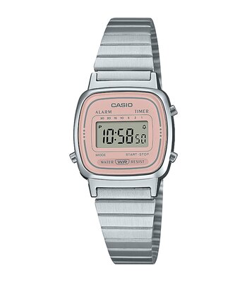 Montre CASIO CASIO COLLECTION RETRO Unisexe LA670WEA-4A2EF Digital Cadran Acrylique Rose Bracelet Acier inoxydable Argenté Boucle déployante