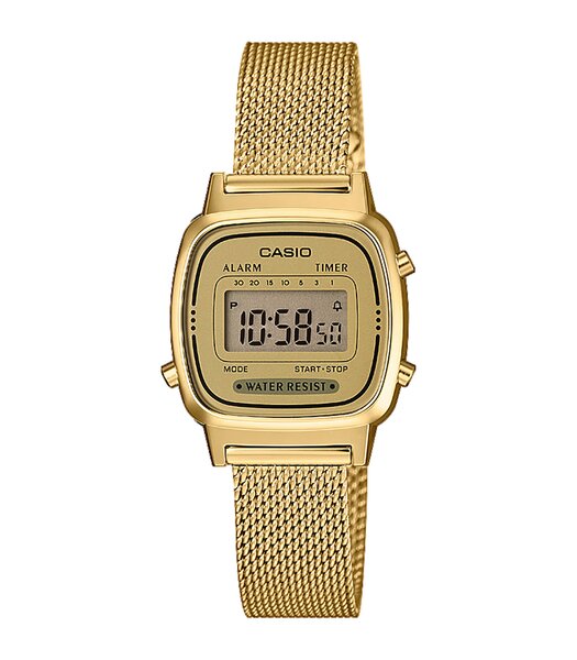 Horloge CASIO CASIO COLLECTION RETRO Heren LA670WEMY-9EF Digitaal Behuizing Acryl Geel Bracelette Milanees Geelgoudkleurig Clip / clasp