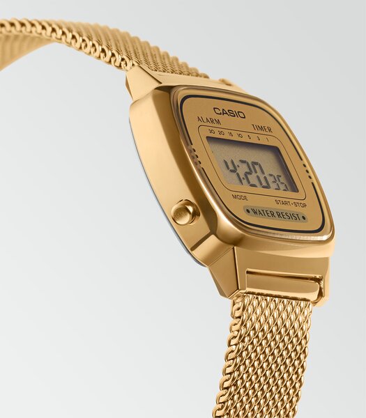 Horloge CASIO CASIO COLLECTION RETRO Heren LA670WEMY-9EF Digitaal Behuizing Acryl Geel Bracelette Milanees Geelgoudkleurig Clip / clasp