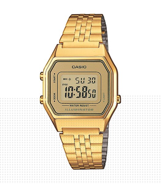 Montre CASIO CASIO COLLECTION RETRO Unisexe LA680WEGA-9ER Digital Cadran Acrylique Jaune Bracelet Acier inoxydable Or jaune Clip / clasp