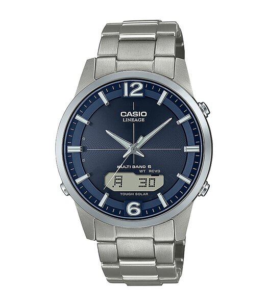 Horloge CASIO RADIO CONTROLLED WATCHES Heren LCW-M170TD-2AER Digitaal + analoog Behuizing Saffier Blauw Bracelette Titanium Zilverkleurig / wit Boucle