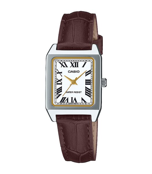 Horloge CASIO CASIO COLLECTION Unisex LTP-B150L-7B2EF Analoog Behuizing Acryl Zilverkleurig Bracelette Leer Bruin Boucle déployante Etanchéiteiten 10